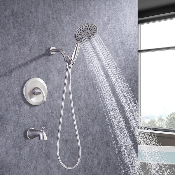 Detachable 6 in. 6-Spray Shower Head Single-Handle Round High Pressure Shower Faucet in Brushed Nickel (Valve Included)