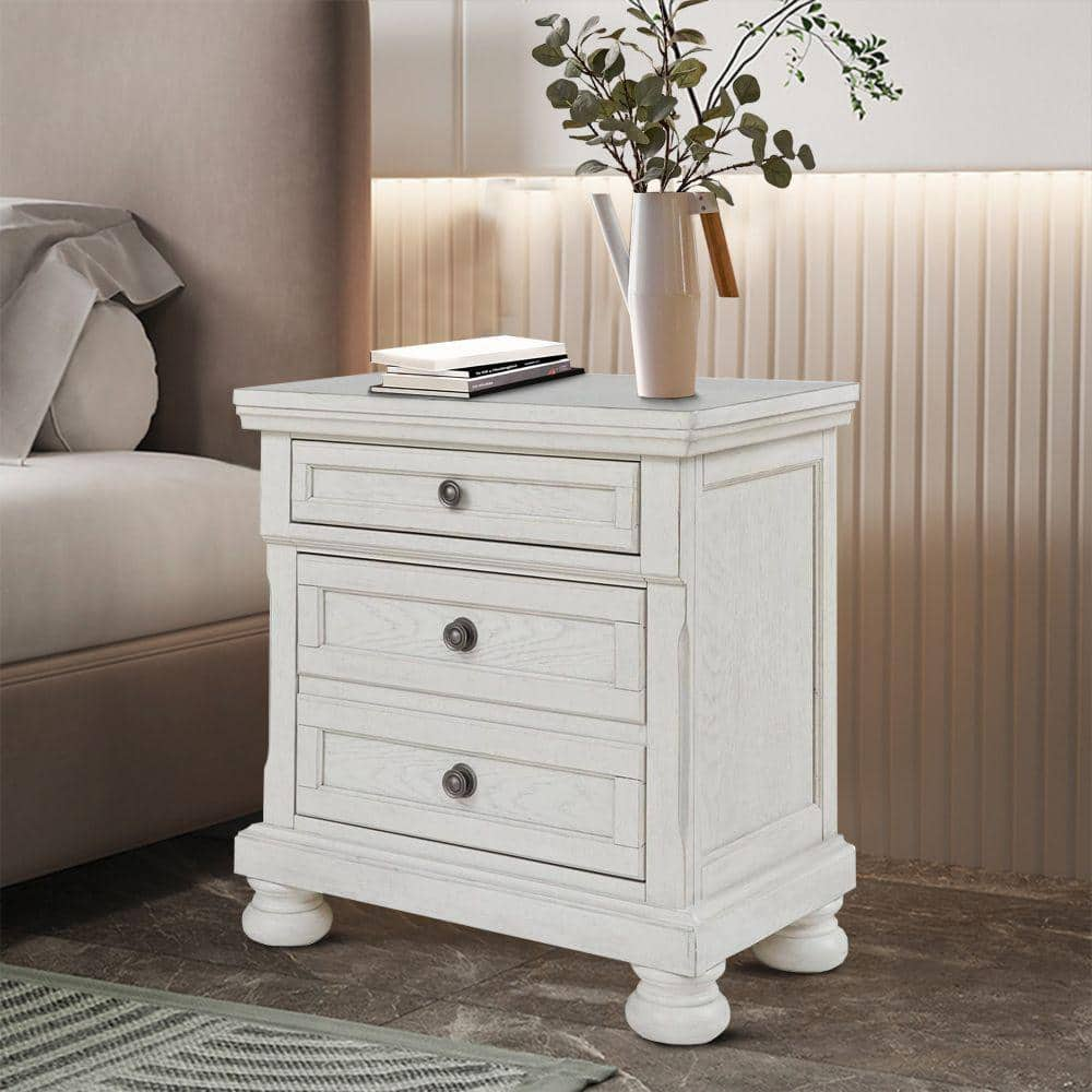 Benjara White 2-Drawers Casual Wooden Nightstand with Pull Out Tray (18 in.  L x 28.75 in. W x 30.13 in. H) BM283314 - The Home Depot