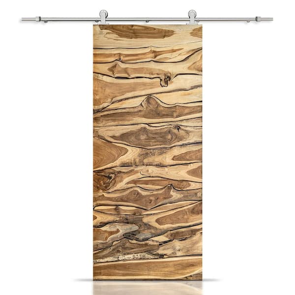 CALHOME 30 in. x 80 in. Artisan Print Series Timber MDF Modern Interior Sliding Barn Door with Hardware Kit
