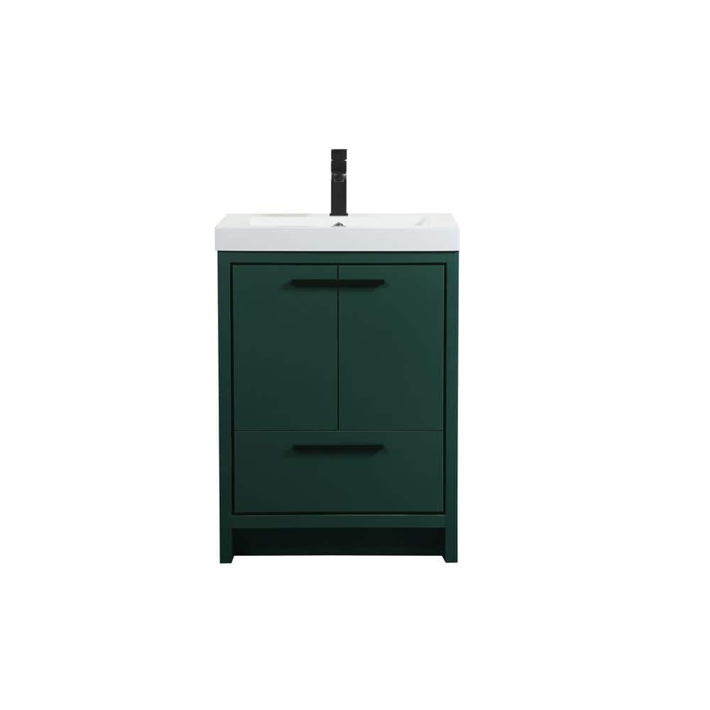 Timeless Home 24 in. W Single Bath Vanity in Green with Resin Vanity Top in