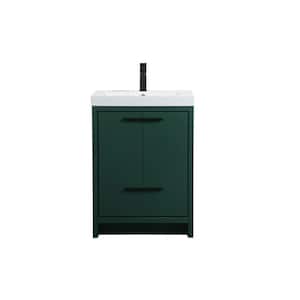 Timeless Home 24 in. W Single Bath Vanity in Green with Resin Vanity Top in White with White Basin