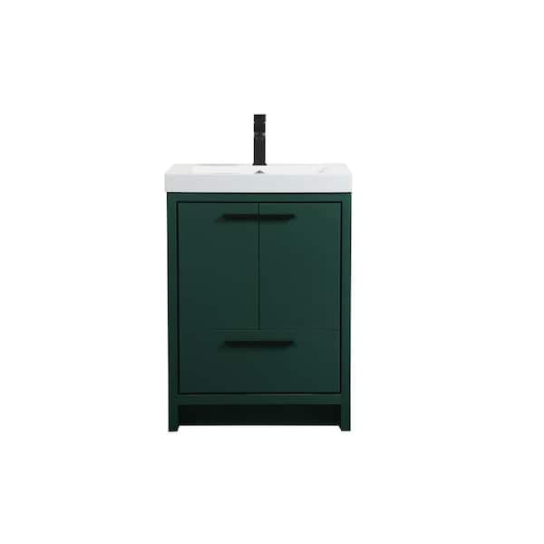 Unbranded Timeless Home 24 in. W Single Bath Vanity in Green with Resin Vanity Top in White with White Basin