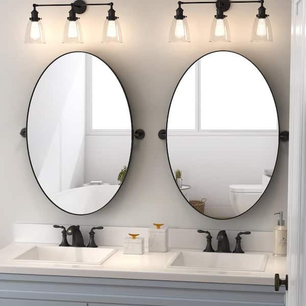 Glacier Bay 27.6 in. x 27.6 in. Classic Black Aluminum Round Framed Vanity Mirror