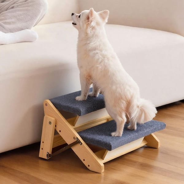 2-Step Wooden Pet Stairs, Foldable Ladder for Beds Sofas Cars, 110 lbs. Capacity, Durable Stable for Small to Large Pets