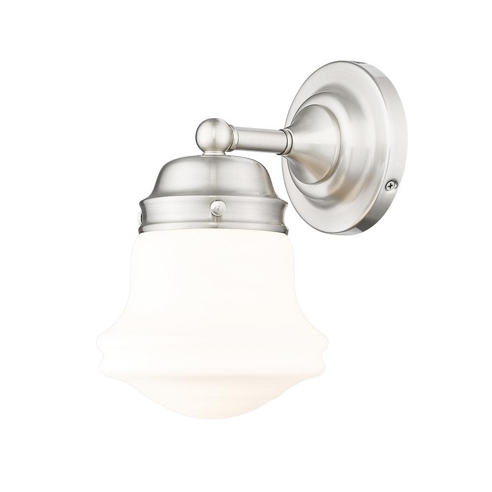 Vaughn 7.75 in. 1-Light Brushed Nickel Wall Sconce with Matte Opal Glass Sh