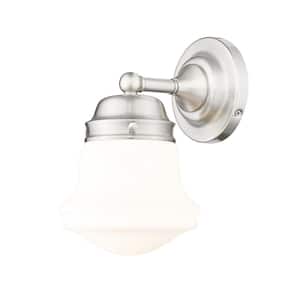 Vaughn 7.75 in. 1-Light Brushed Nickel Wall Sconce with Matte Opal Glass Shade and No Bulb Included