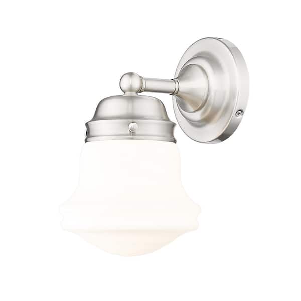 Unbranded Vaughn 7.75 in. 1-Light Brushed Nickel Wall Sconce with Matte Opal Glass Shade and No Bulb Included