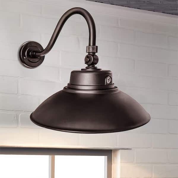 14 in. Brown Outdoor Aluminum Wall Sconce Barn Light with Integrated LED