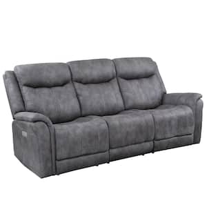Morrison 88 in. W Round Arm Polyester Contemporary Power Reclining Sofa in Gray