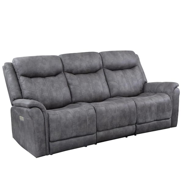 Steve Silver Morrison 88 in. W Round Arm Polyester Contemporary Power Reclining Sofa in Gray