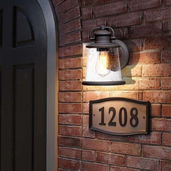 9.57 in. H 1-Light Dark Bronze Hardwired Outdoor Wall Lantern Sconce