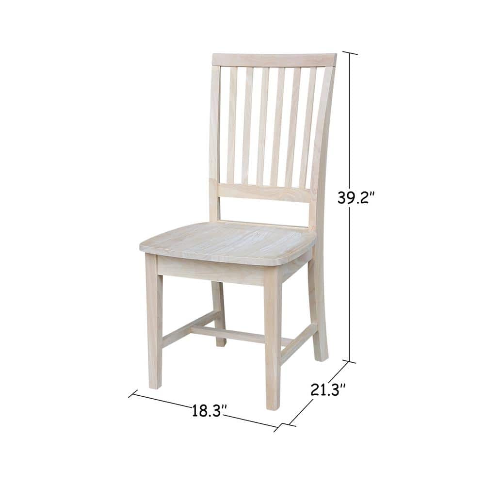 Classic Unfinished Solid Parawood High Slat Side Chair, Set of 2