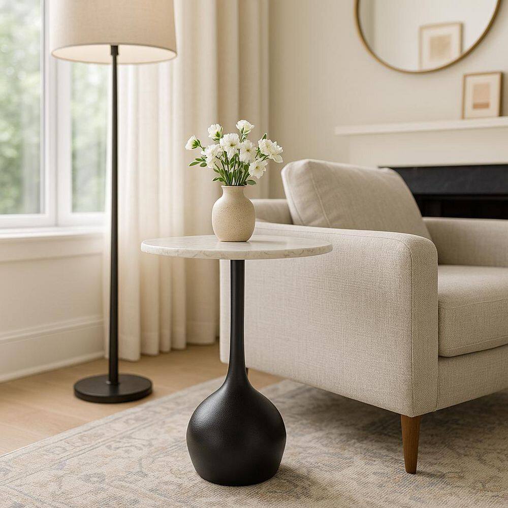 15 in. Brown Round Marble Accent Table - thumbnail 8