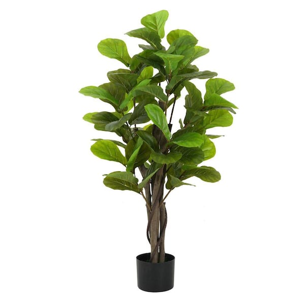 Sudzendf 4.25 ft. Artificial Green Fiddle Leaf Fig Tree With Black