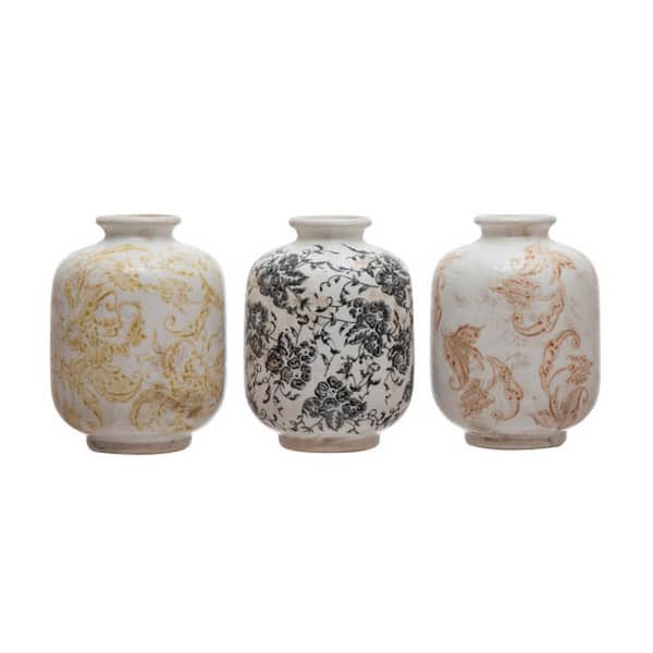 Storied Home Terra Cotta Vase in White (Set of 3)