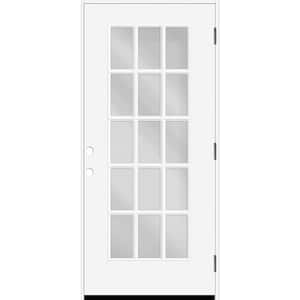 Reliant 32 in. x 80 in. Full Lite 15L SDL Clear Glass LHOS Unfinished White Fiberglass Prehung Front Door 4-9/16 Jamb