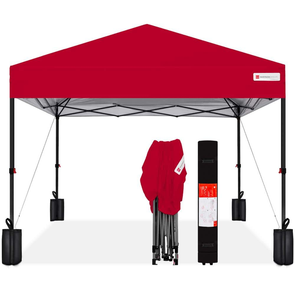 Best Choice Products 8x8ft Easy Setup Pop Up Canopy w/ 1-Button Setup  Wheeled Case  4 Weight Bags - Red