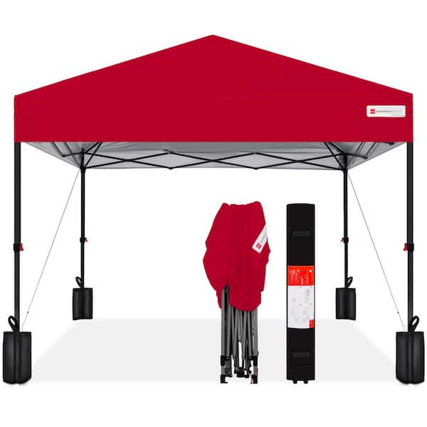 Best Choice Products 8 ft. X 8 ft. Red Pop Up Canopy with 1-Button Setup, Wheeled Case, 4-Weight Bags
