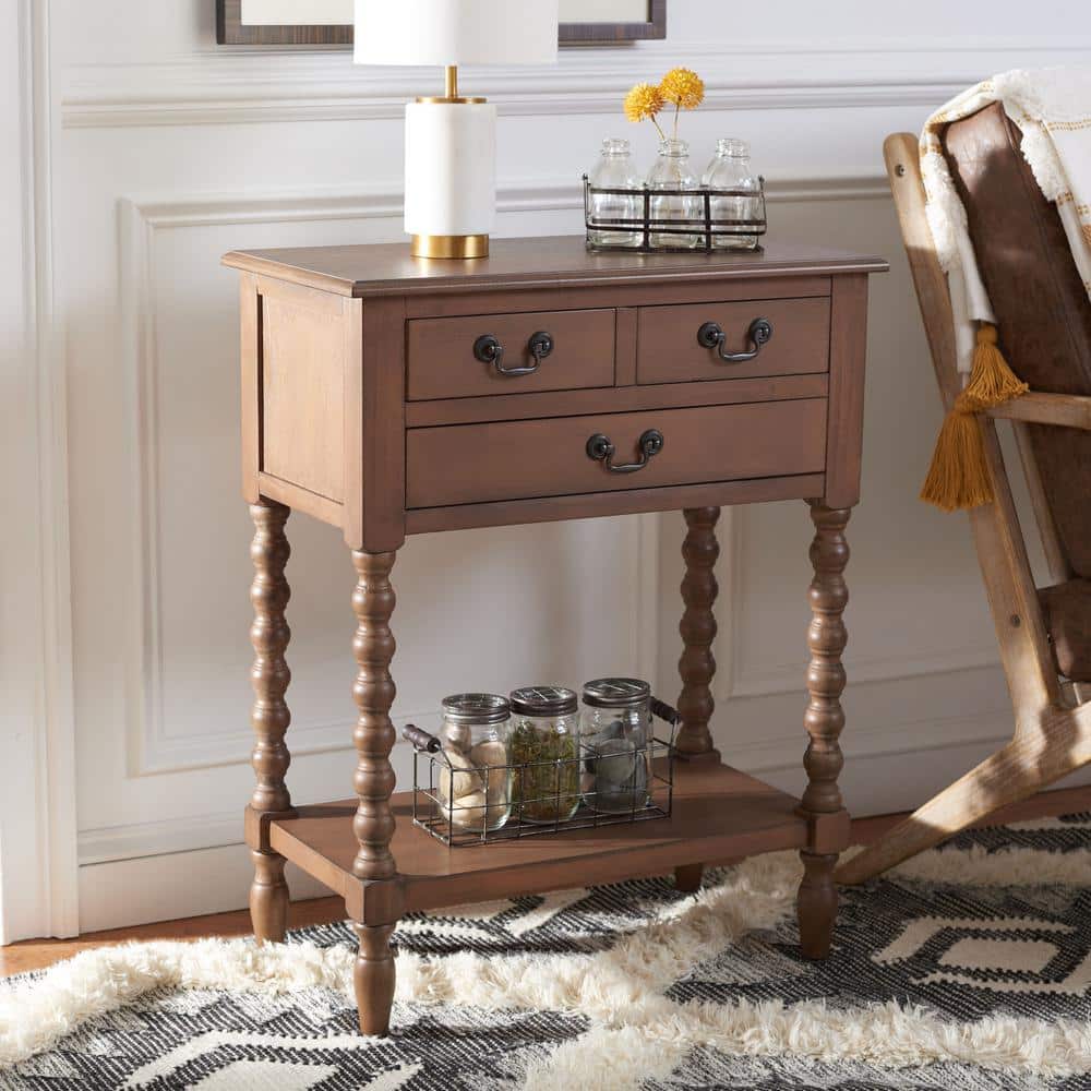 Athena Brown Wood and Metal 3-Drawer Console Table