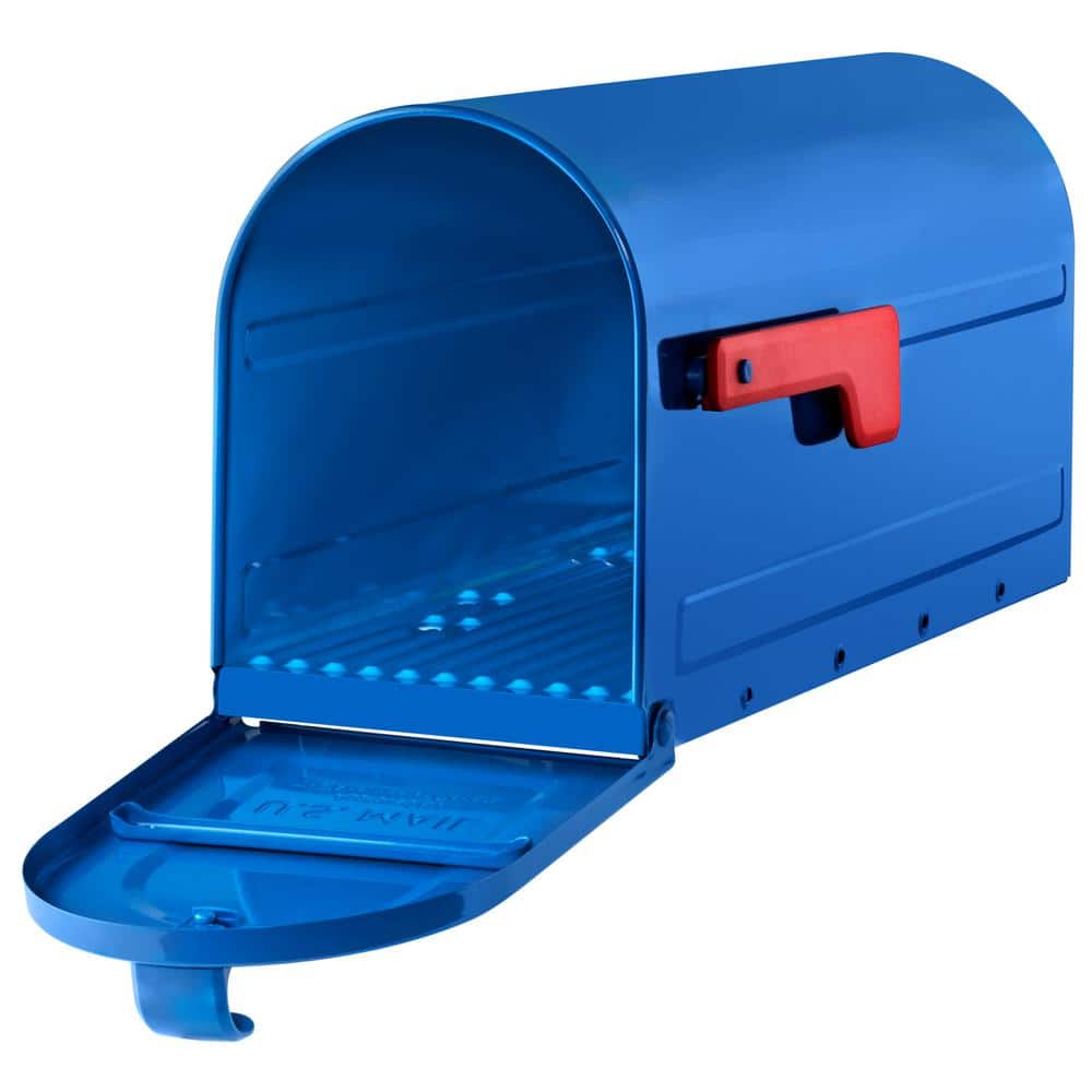 Medium Blue Galvanized Steel Post Mount Mailbox