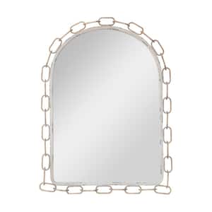 23.375 in. W x 31.625 in. H H Arched Metal Framed Distressed White and Gold Wall Mirror