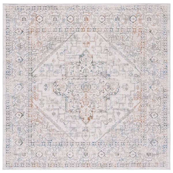 Bel Air 7 ft. x 7 ft. Ivory/Gray Medallion Border Square Area Rug