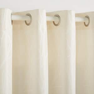Finesse Ivory Floral Light Filtering 54 in. x 84 in. Grommet Top Curtain Panel (Set of 2)