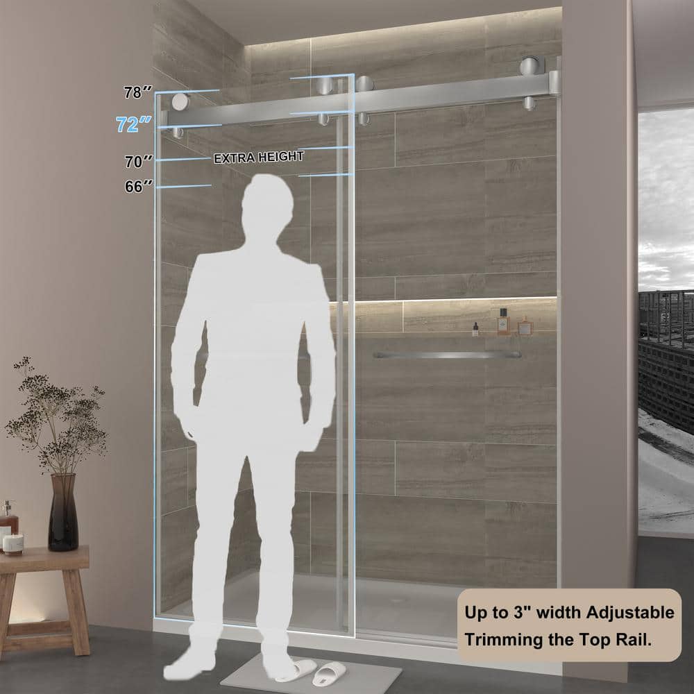 73 in Brushed Silver Frameless Double Sliding Shower Door