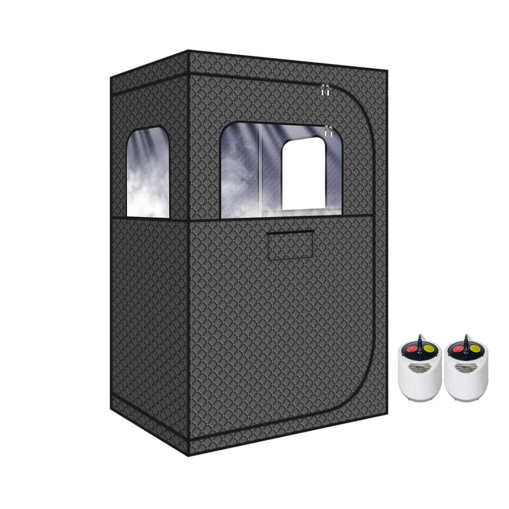 Full Body 2 Person Indoor Portable Frame Steam Sauna with 2 Foldable Chairs Remote Control 2.6L 1500W Black