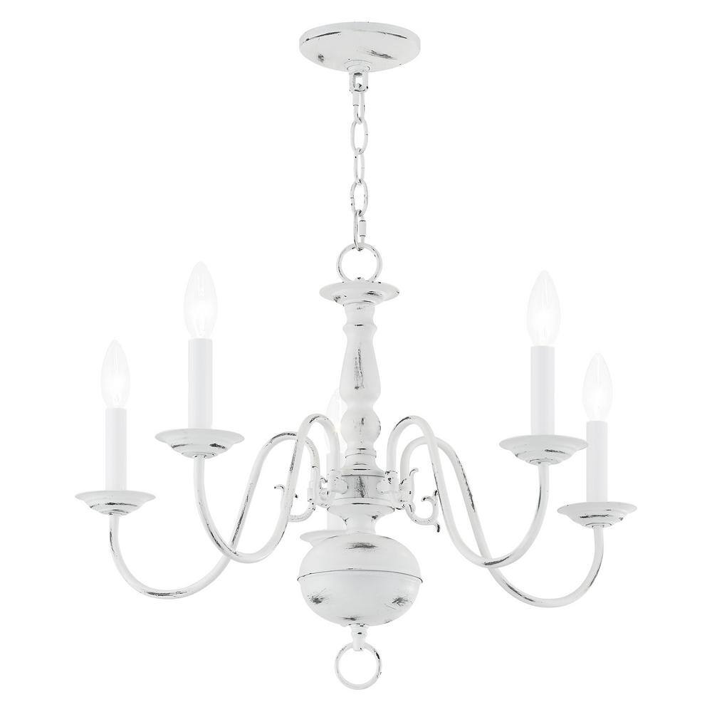 Antique White Steel 5-Light Candle Chandelier