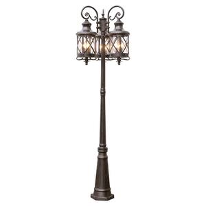 Chandler 81 in. 6-Light Oiled Bronze Outdoor Lamp Post Light Set with Seeded Glass