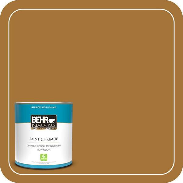 BEHR PREMIUM PLUS 1 qt. #310D-7 Mayan Gold Satin Enamel Low Odor Interior Paint & Primer