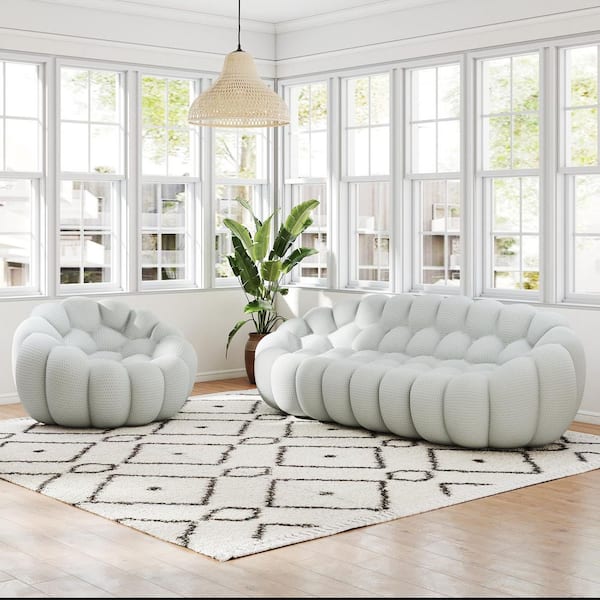 Magic Home (Set of 2) Bubble Sofa, 98.4 in. Gray Mesh Fabric Armless Curved Sectional Sofa Set 3-Seater Floor Couch with Chair
