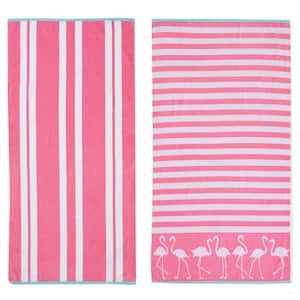 Pink Cotton Velour 2 Pack Premium Beach Towels
