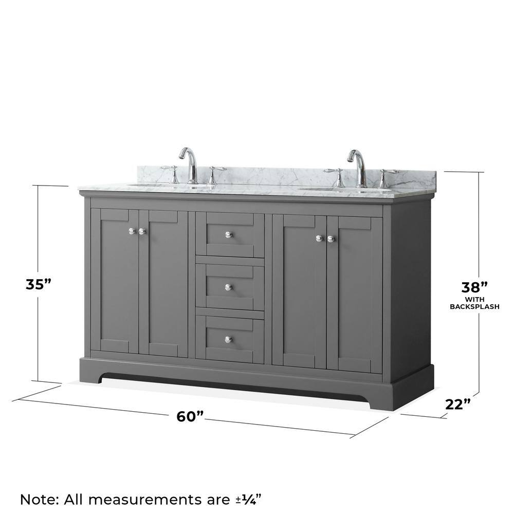 Avery 60" Dark Gray Double Bathroom Vanity with Marble Top