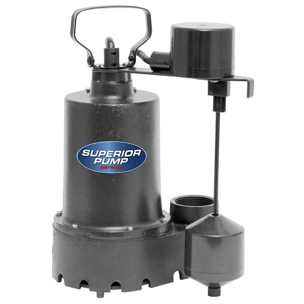 1/2 HP 3300 gph Cast Iron Vertical Float Switch AC Submersible Sump Pump 10 ft.