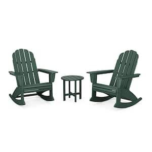 Vineyard Curveback Adirondack Rocking Chair Green 3-Piece HDPE Plastic Patio Conversation Set