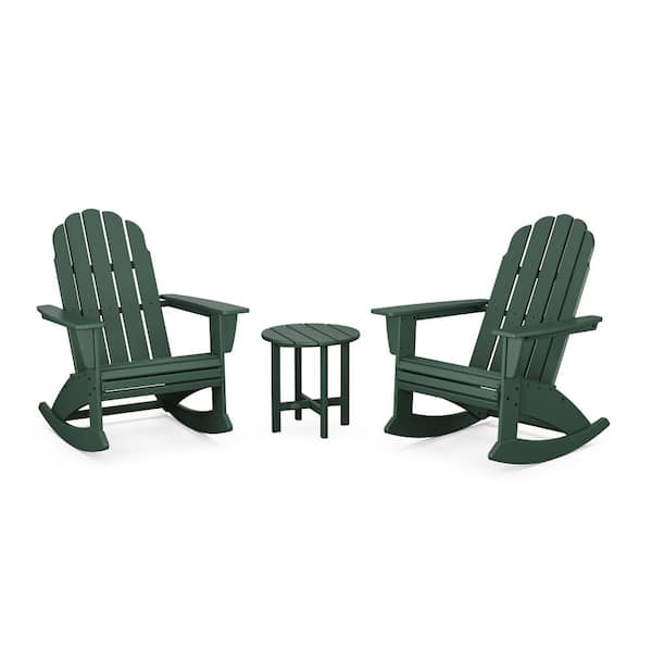 POLYWOOD Vineyard Curveback Adirondack Rocking Chair Green 3-Piece HDPE Plastic Patio Conversation Set