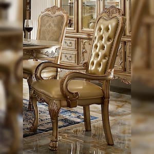 Dresden Bone PU/Gold Patina Leather Arm Chair (Set of 2)