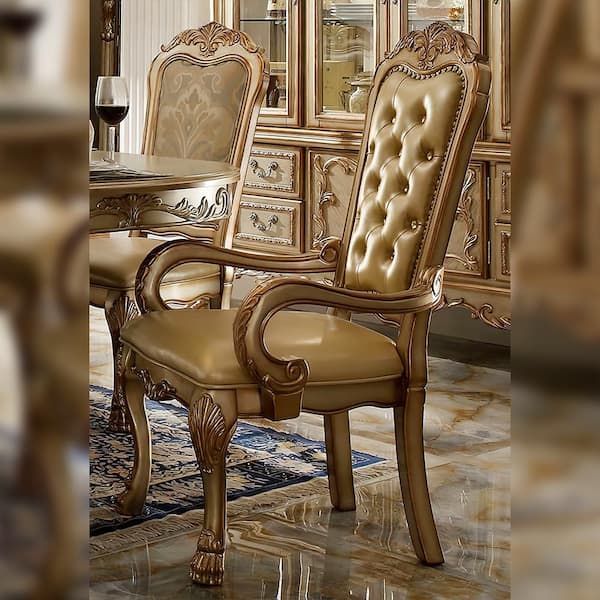 Acme Furniture Dresden Bone PU/Gold Patina Leather Arm Chair (Set of 2)