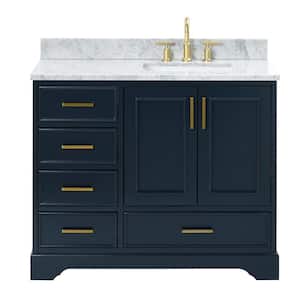 Stafford 43 in. W x 22 in. D x 35.25 in. H Right Single Sink Bath Vanity in Midnight Blue with Carrara White Marble Top