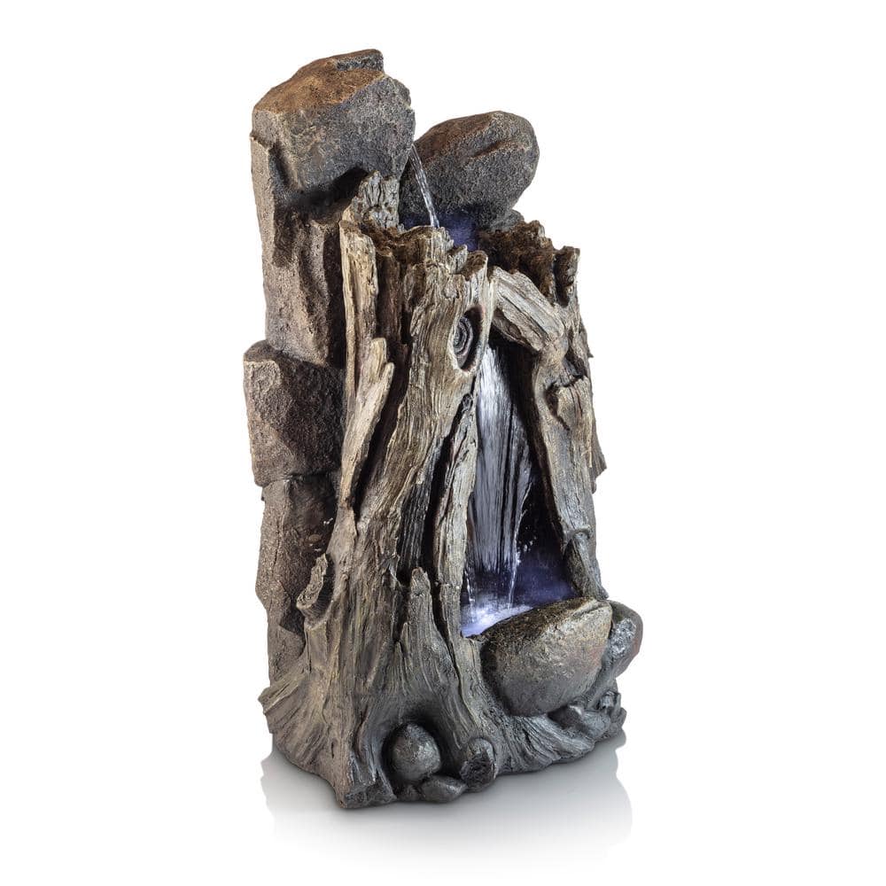 52" Taupe Resin Waterfall Tree Trunk Fountain with LED Lights