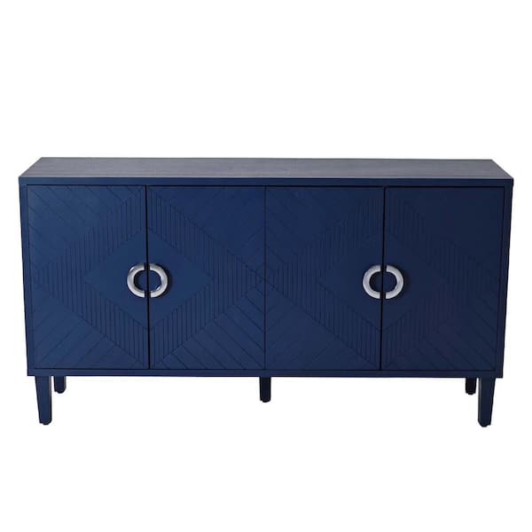 COWLOWN 59.84 in. W x 15.75 in. D x 32.48 in. H Navy Blue Linen Cabinet with Pine Legs and MDF