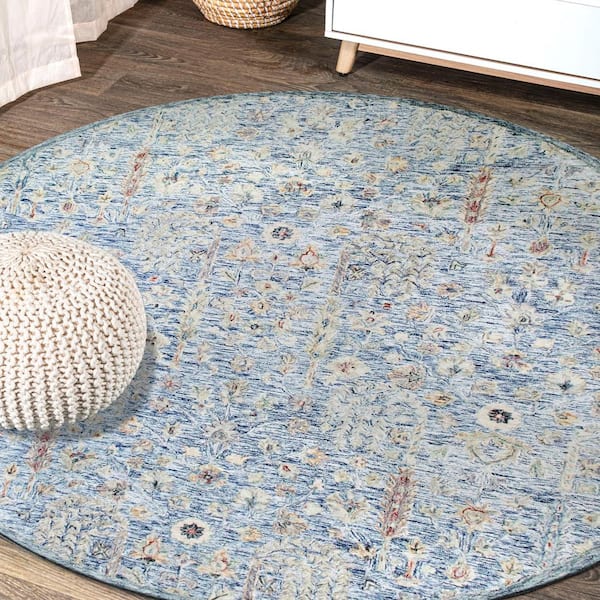 Multi size Round Blue Aqua and Ivory Heriz Hand Tufted Floral Wool Rug –  The Rug Decor