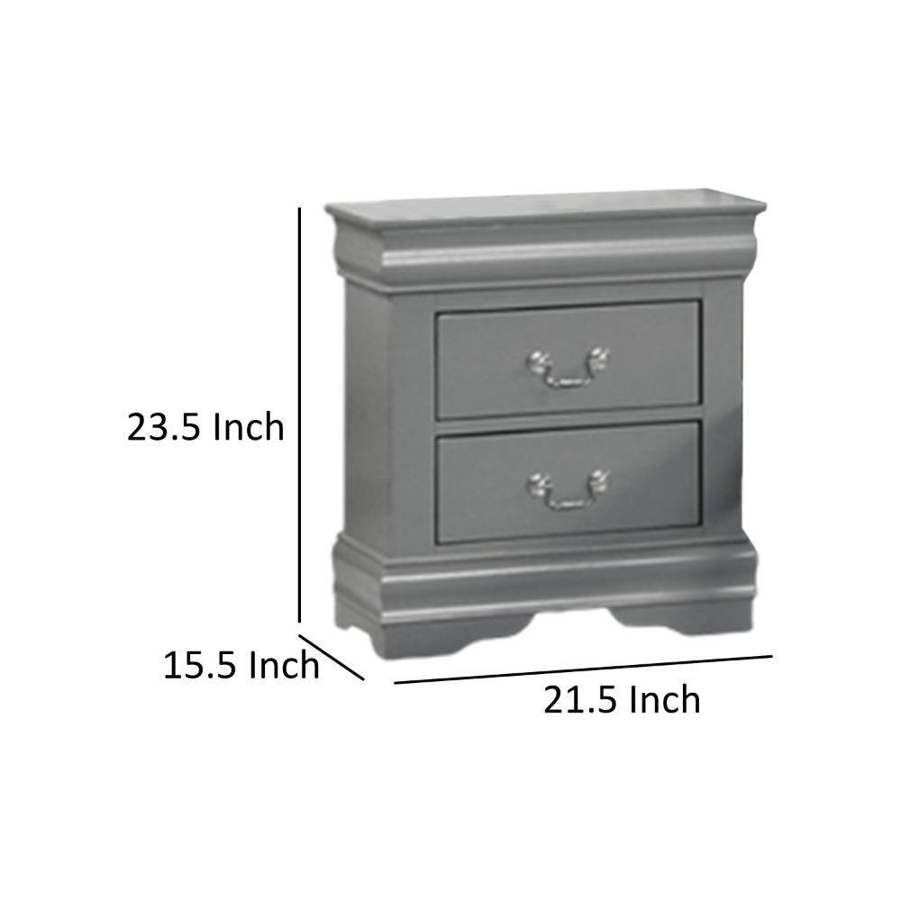Gray Solid Wood 2-Drawer Nightstand with Nickel Handles