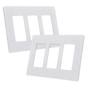 3-Gang Gloss White Screwless Decorator/Rocker Light Switch Cover, Plastic Wall Plate Standard Size (2-Pack)