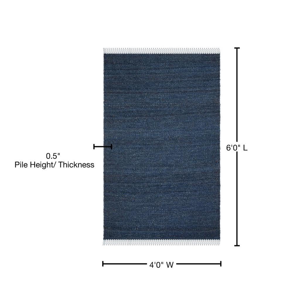 Navy Hand-Knotted Jute Area Rug, 4' x 6'