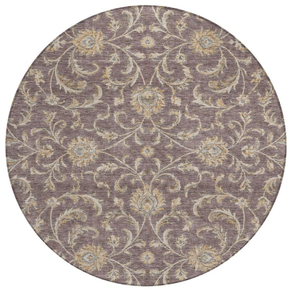 Chantille Machine Washable Indoor/Outdoor Abstract ACN3078 Plum 8 ft. x 8 ft. Round Rug