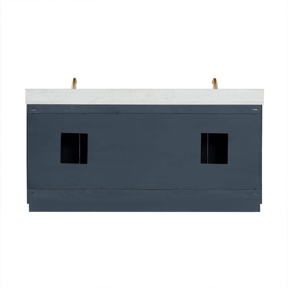 Gazsi 72" Charcoal Blue Double Vanity with White Stone Countertop
