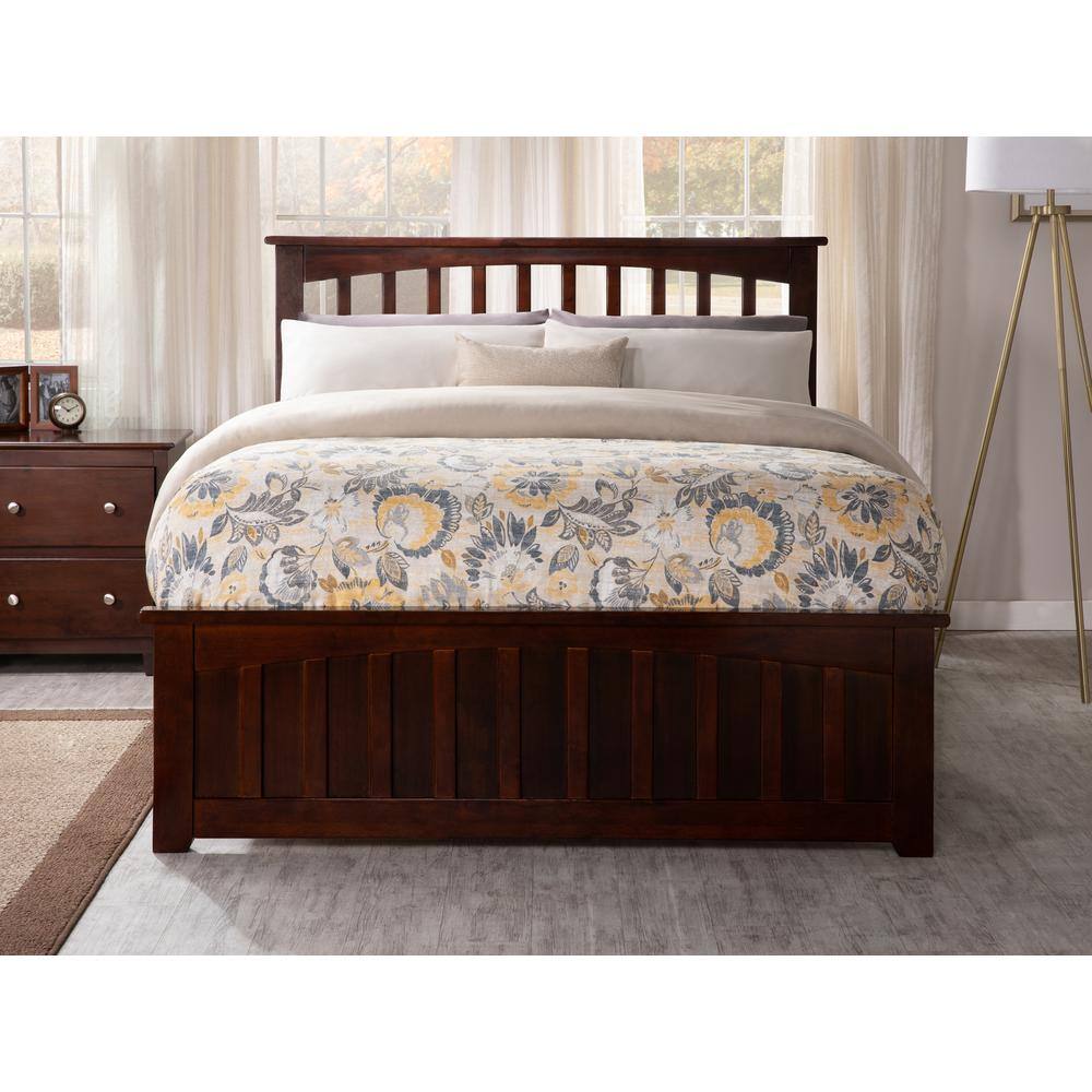 Walnut Queen Mission Platform Bed with Trundle and Slats